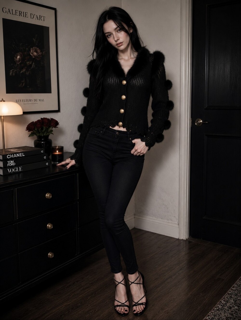 EUC Vintage Black Angora Rabbit Fur Cardigan Sweater XL | Coquette Grannycore!